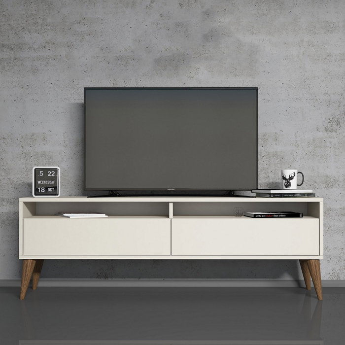 Hanah Home Mueble de TV Crema 150cm Ancho x 30cm Alto x 50cm Profundo Tablero Melamina 18mm Grosor